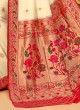 Simple And Sober Off-White And Red Banarasi silk Saree